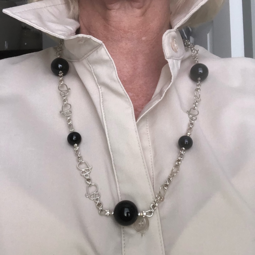 26” sterling silver and onyx necklace